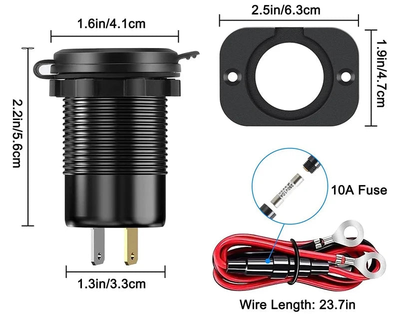 12V/24V USB C Car Charger Socket Waterproof USB Fast Charging Socket Dual PD3.0 & QC3.0 Power Outlet Adapter with LED Voltmeter
