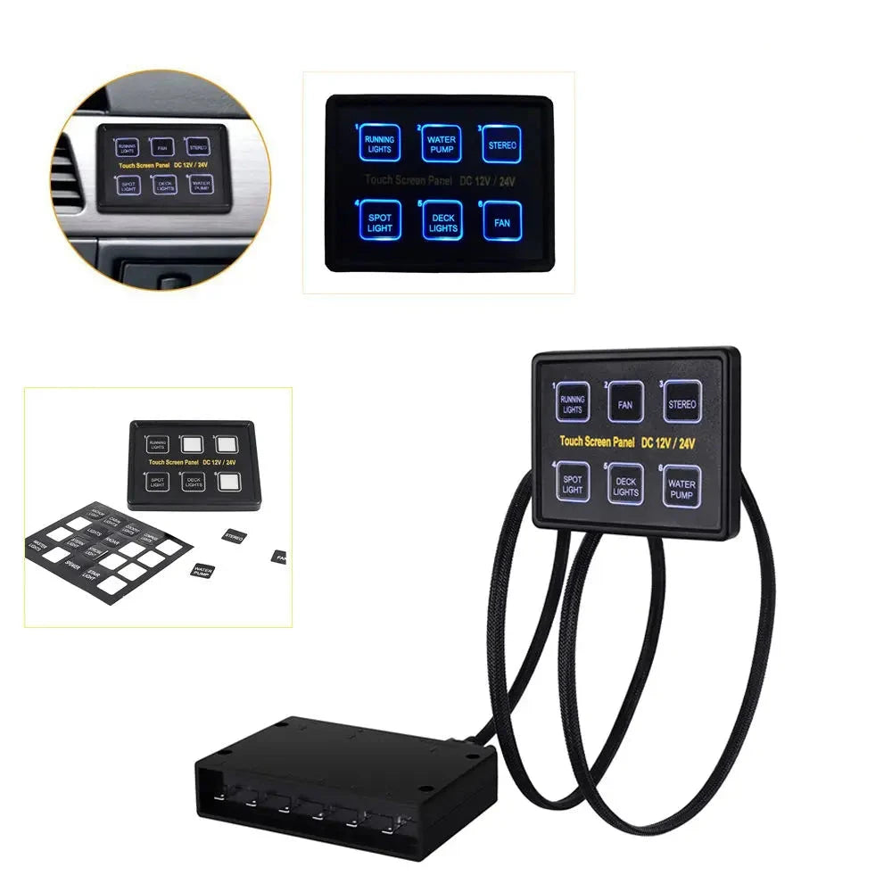12V/24V 6 Gang LED Switch Panel Slim Touch Circuit Control Panel Box Touch Screen Switches Panel for Car Marine Caravan