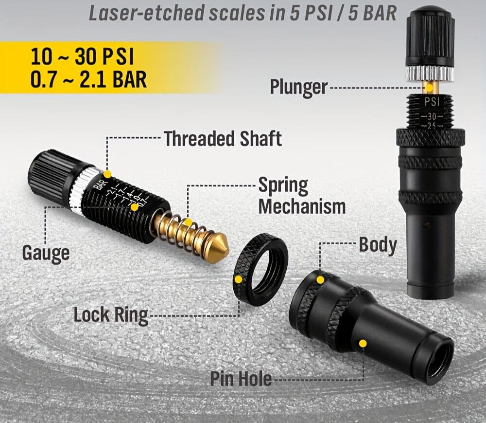 Automatic Tyre Deflator Kit 10-30 PSI, Offroad Tyre Pressure Regulator with Storage Pouch, Precise Measurement,