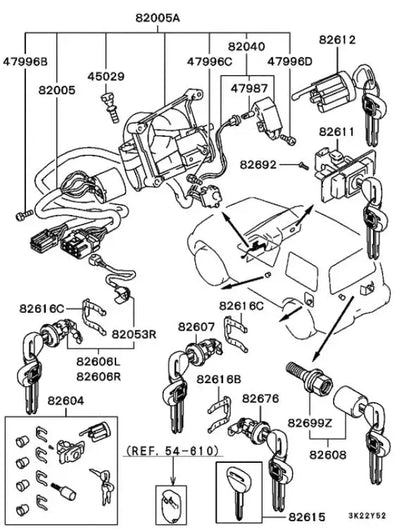 Full Kit 2 Versions Ignition, Spare Tyre Door, Door Lock Cylinder Key Set Pajero Glove Box Lock