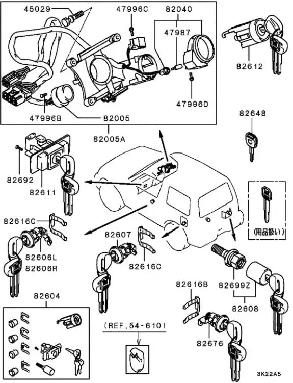 Full Kit 2 Versions Ignition, Spare Tyre Door, Door Lock Cylinder Key Set Pajero Glove Box Lock for Montero MK2